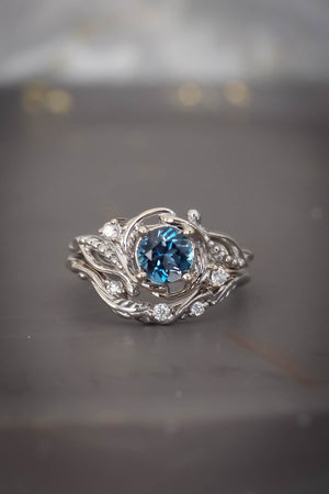 Blue topaz engagement ring, gold nature inspired ring / Undina - Eden Garden Jewelry™