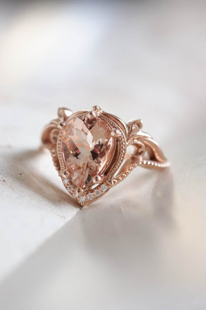 Morganite engagement ring in rose gold, statement ring with peach morganite / Lida - Eden Garden Jewelry™