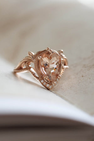 Peach morganite engagement ring, big gemstone ring / Lida - Eden Garden Jewelry™