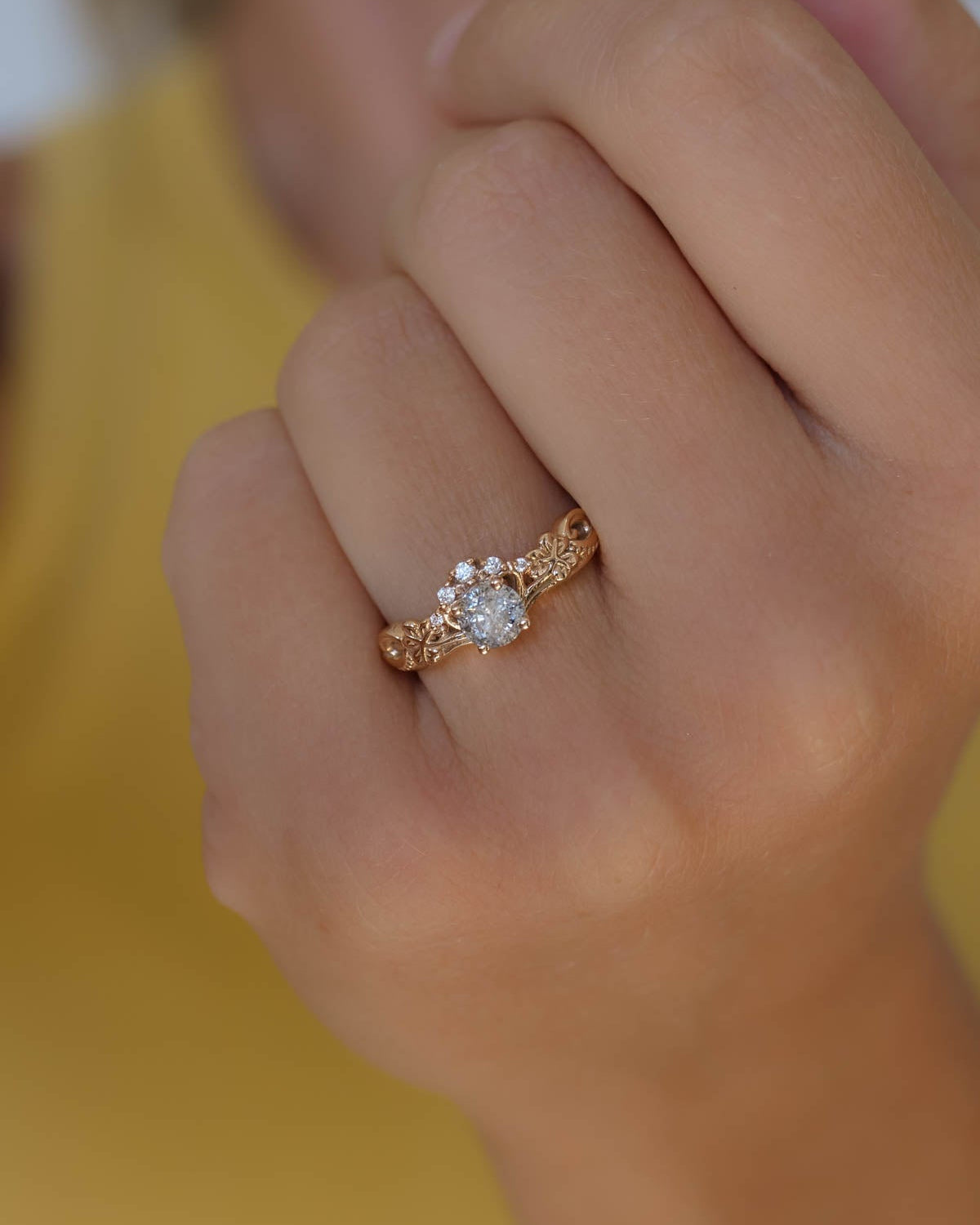 Elvish engagement ring with salt and pepper diamond / Horta - Eden Garden Jewelry™