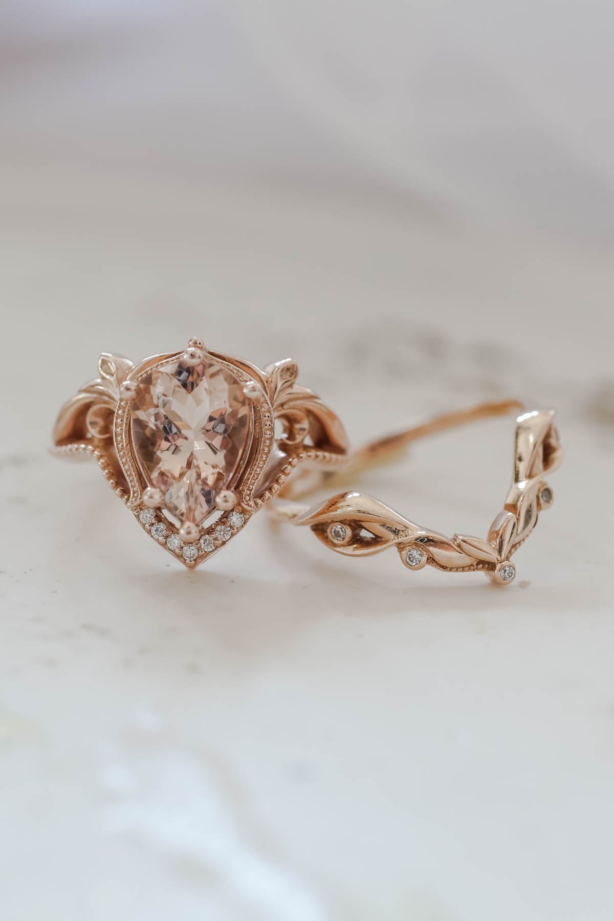 Morganite engagement ring in rose gold, statement ring with peach morganite / Lida - Eden Garden Jewelry™