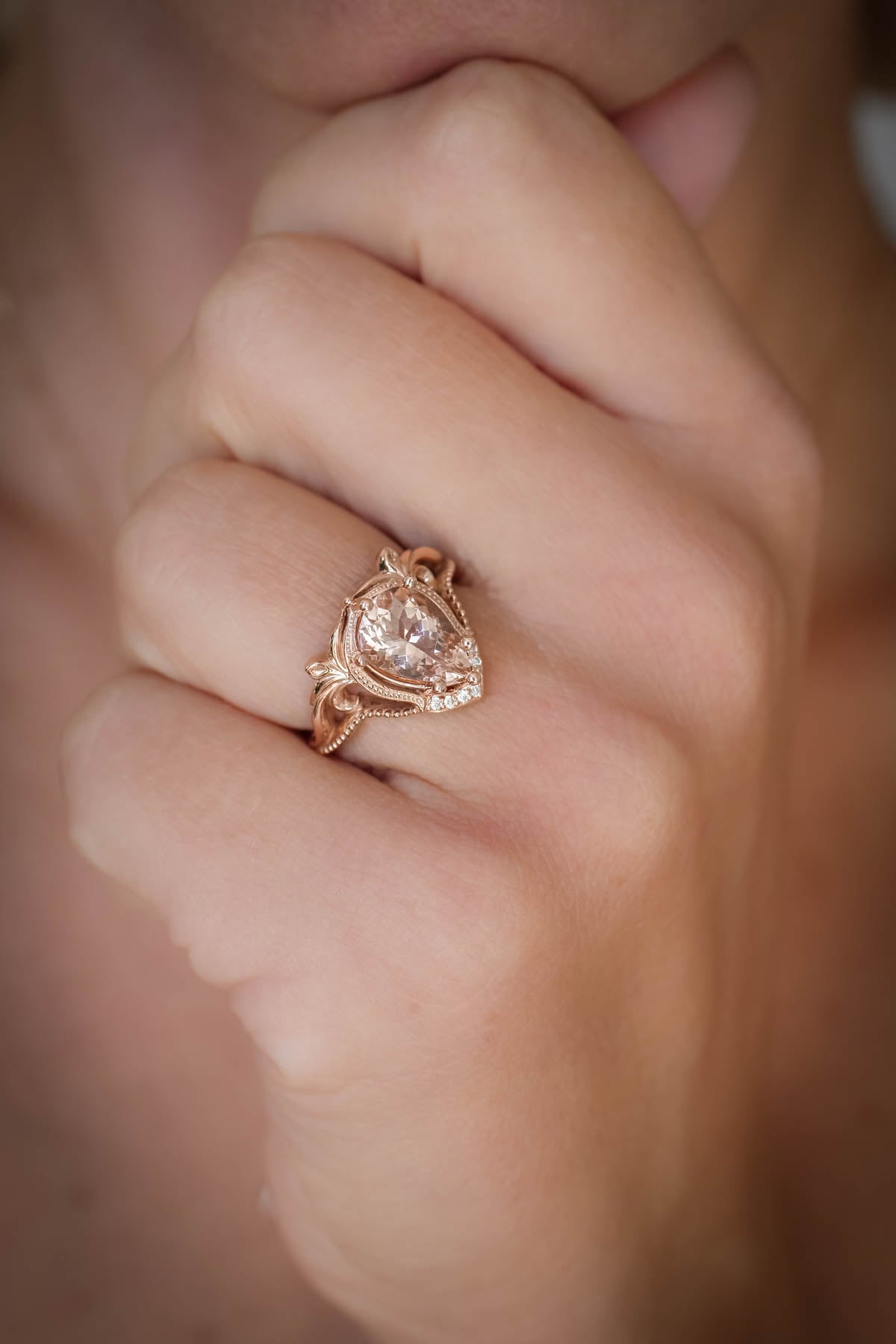 Peach morganite engagement ring, big gemstone ring / Lida - Eden Garden Jewelry™