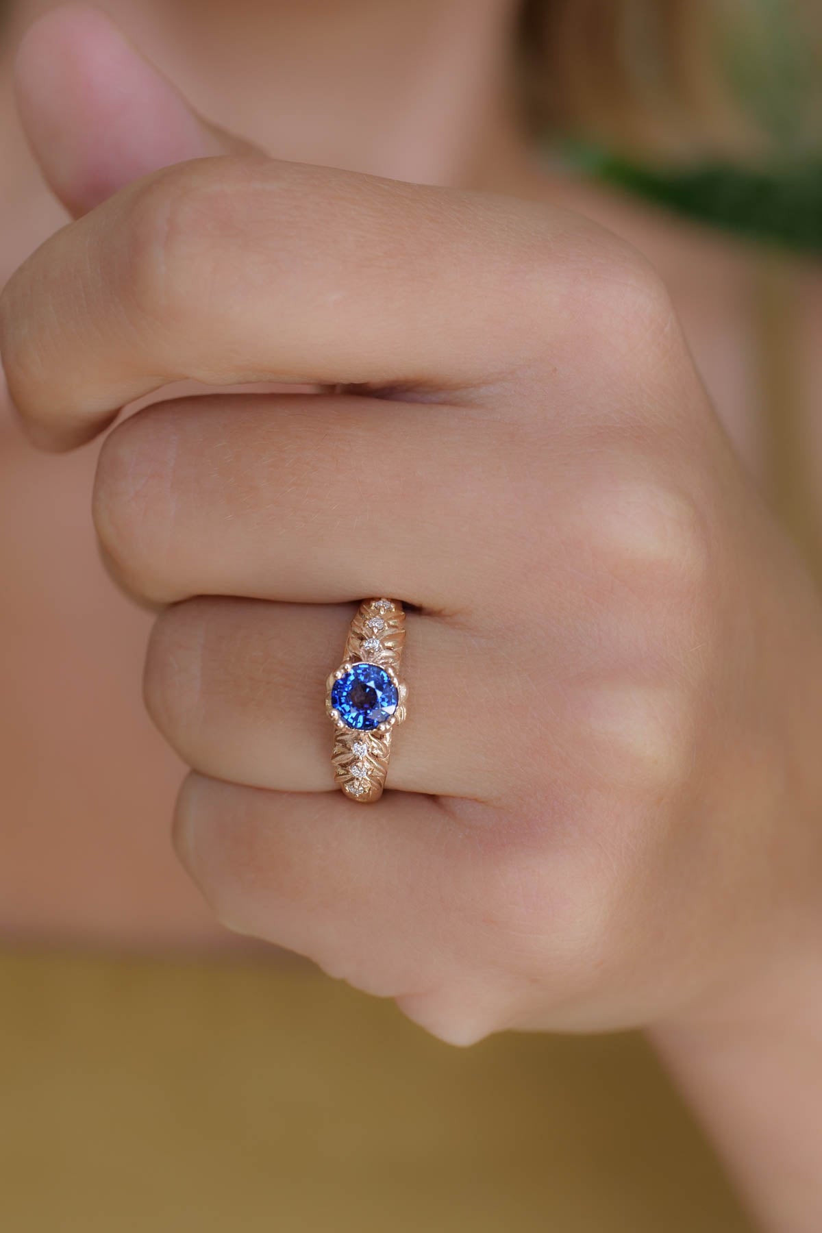 Gold Sapphire Ring, Natural Sapphire, Blue Sapphire Ring, September Bi –  Adina Stone Jewelry