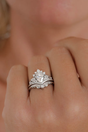 Moissanite engagement ring set, crown shape rings with diamonds / Ariadne - Eden Garden Jewelry™
