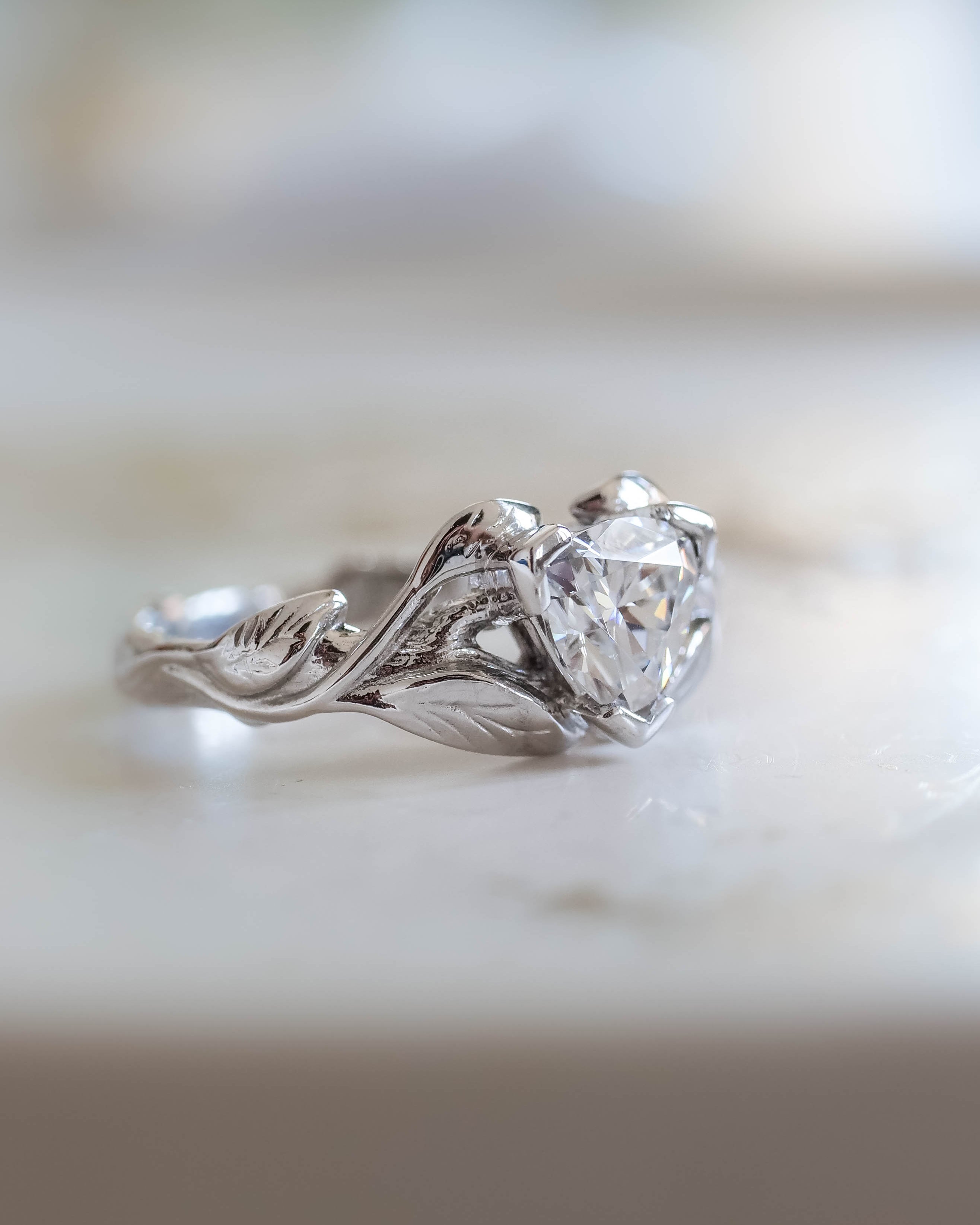 Moissanite gold engagement ring, trillion cut proposal ring / Clematis - Eden Garden Jewelry™