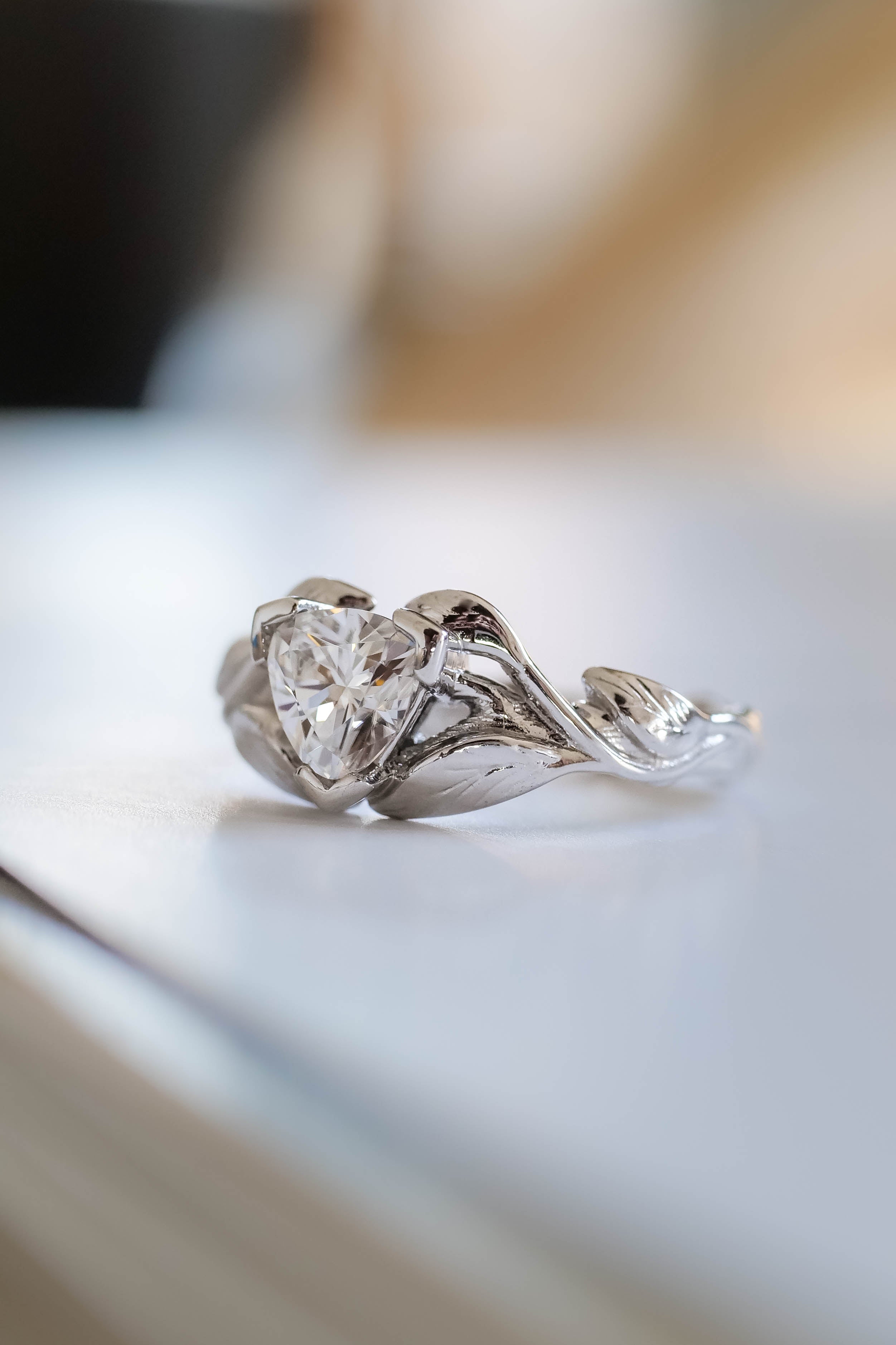 Lab Grown diamond gold engagement ring, trillion cut proposal ring ...