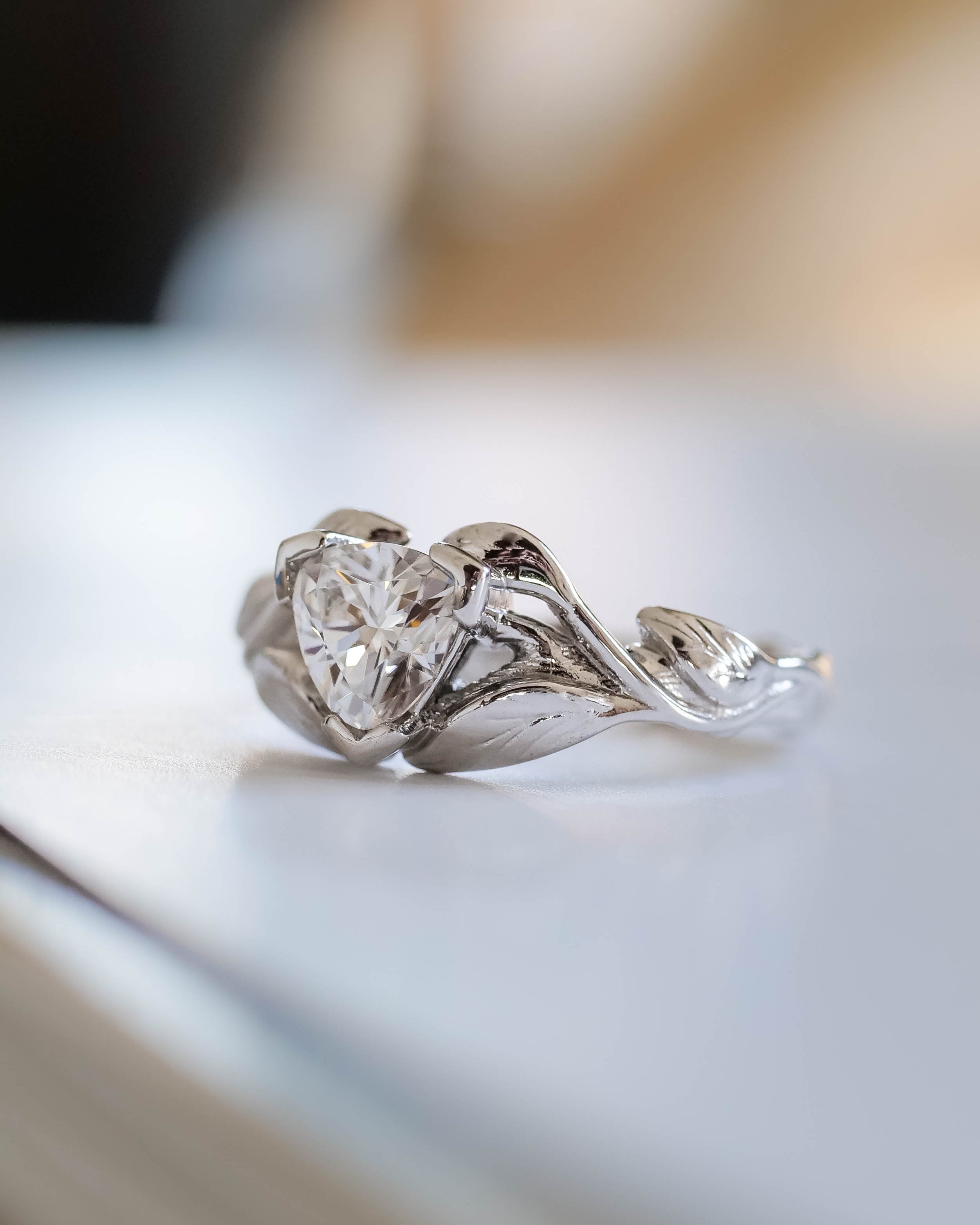 Moissanite gold engagement ring, trillion cut proposal ring / Clematis - Eden Garden Jewelry™
