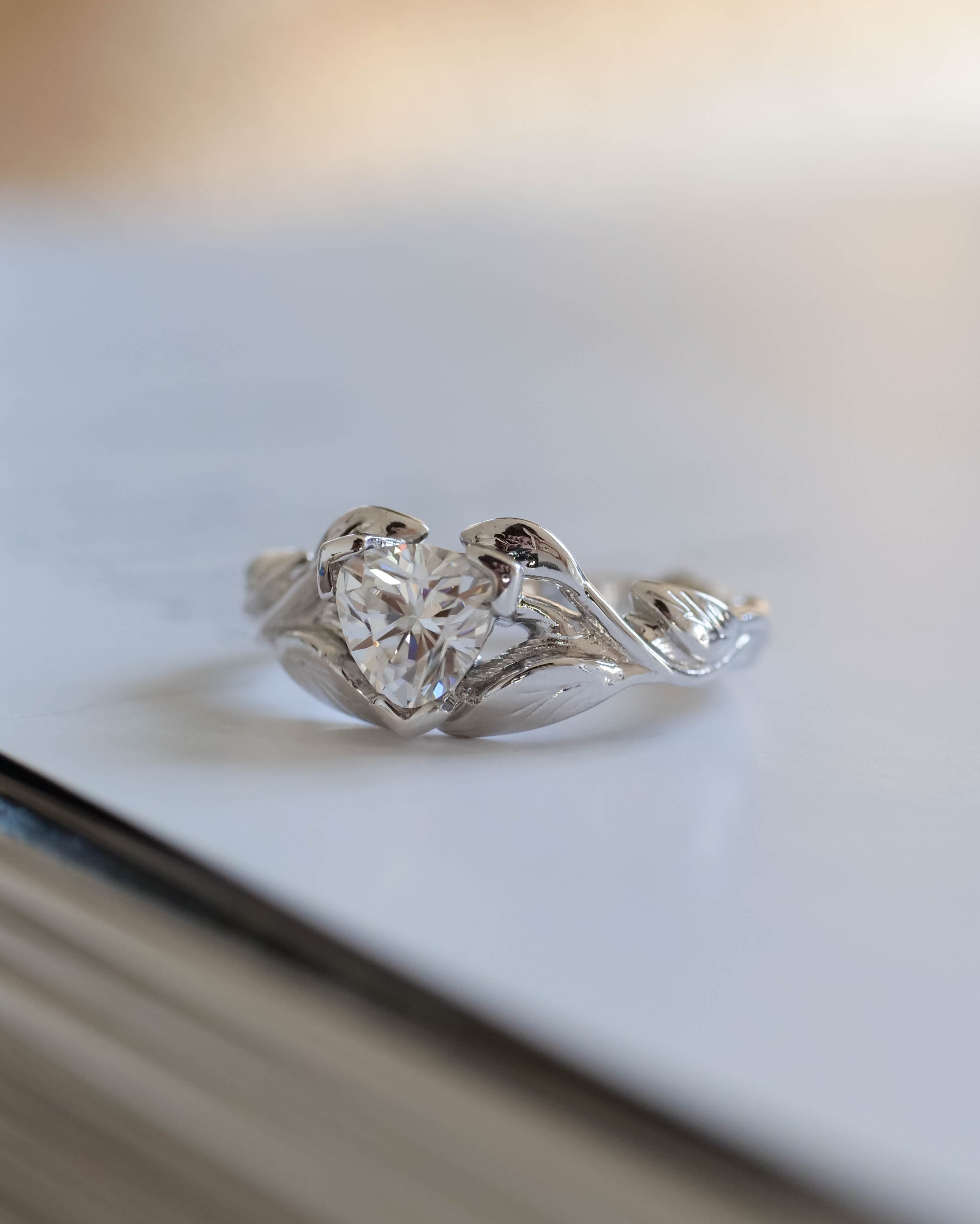 Moissanite gold engagement ring, trillion cut proposal ring / Clematis - Eden Garden Jewelry™