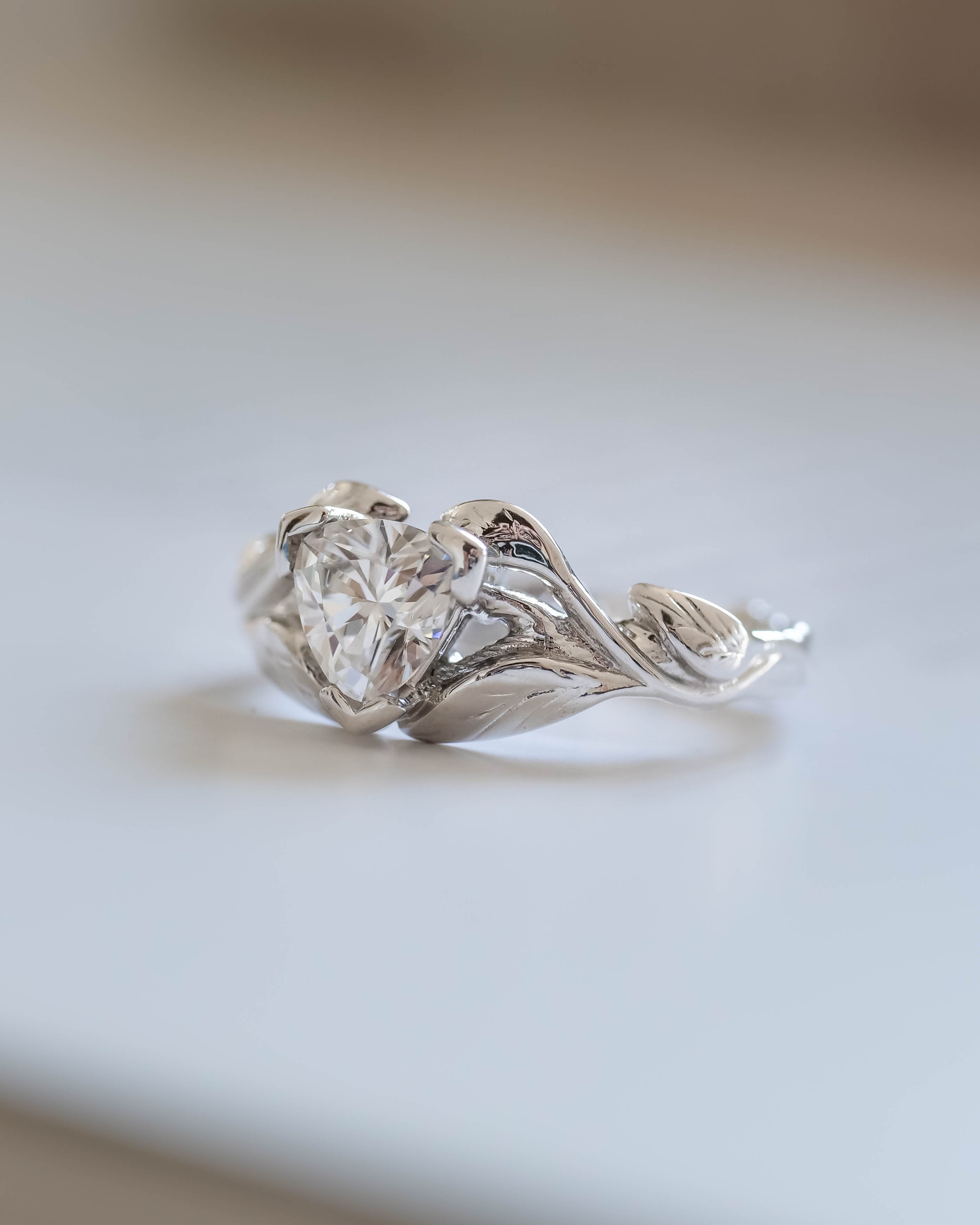 Moissanite gold engagement ring, trillion cut proposal ring / Clematis - Eden Garden Jewelry™