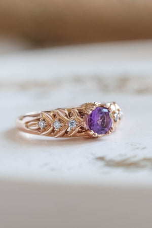 READY TO SHIP: Silvestra in 14K gold, round amethyst 5mm, moissanites, RING SIZE 6.25 US - Eden Garden Jewelry™