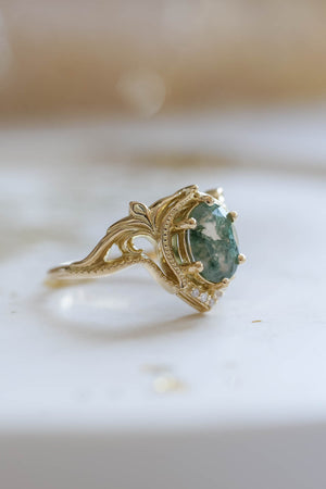 Moss agate ring, unique engagement rings / Lida - Eden Garden Jewelry™