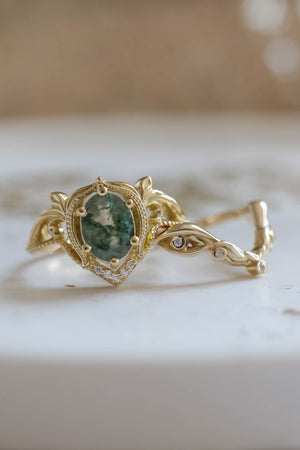 Moss agate ring, unique engagement rings / Lida - Eden Garden Jewelry™