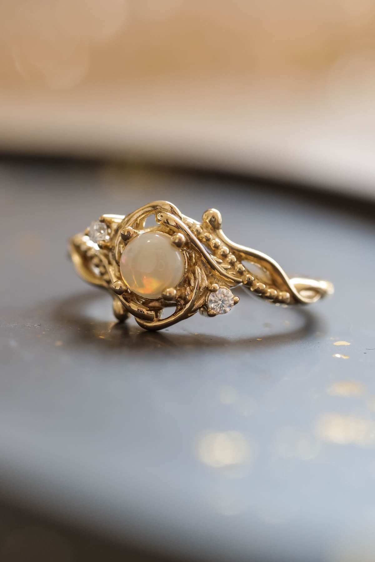 Opal engagement ring, nature inspired proposal ring / Undina - Eden Garden Jewelry™