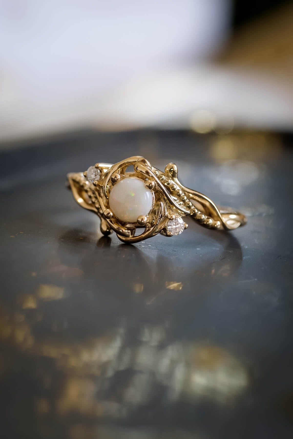 Opal engagement ring, nature inspired proposal ring / Undina - Eden Garden Jewelry™