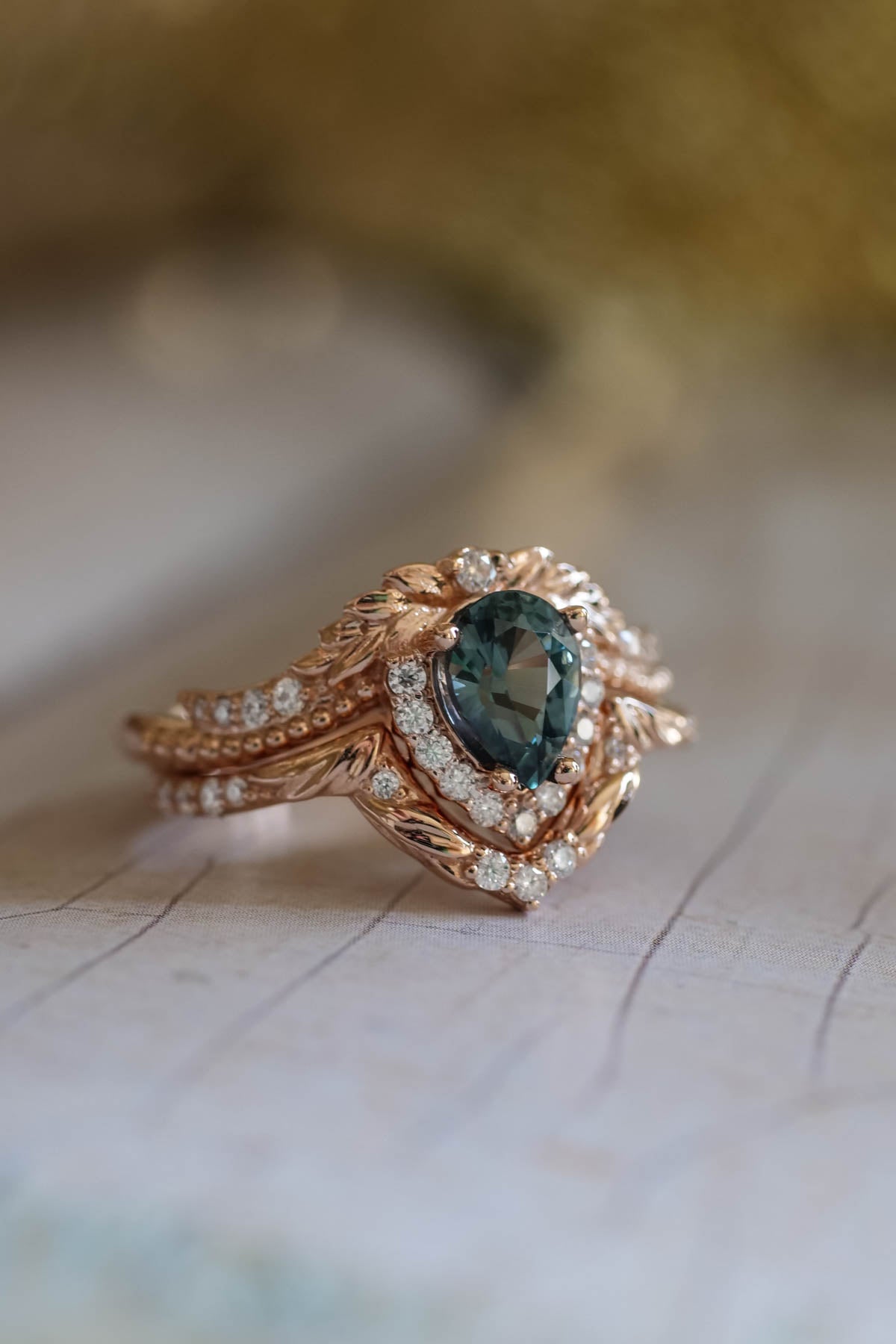 Montana blue sapphire ring set, antique style engagement rings / Lyonella - Eden Garden Jewelry™
