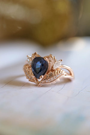 Blue sapphire engagement ring, nature inspired diamond ring / Adonis - Eden Garden Jewelry™