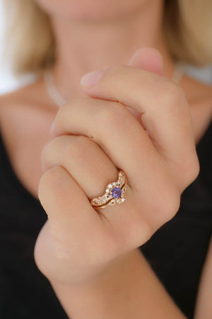 Irish engagement ring set with alexandrite, gold clover leaf rings / Horta - Eden Garden Jewelry™