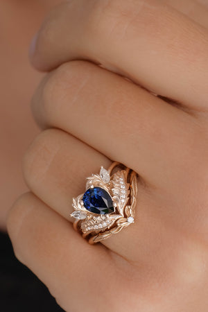 Royal blue sapphire engagement ring, sapphire engagement and wedding ring set