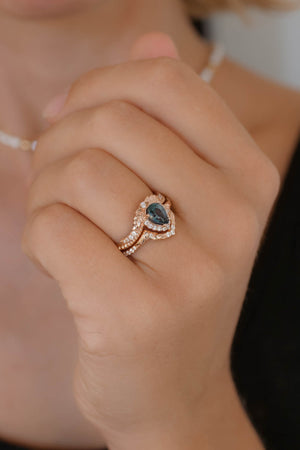 Montana blue sapphire ring set, antique style engagement rings / Lyonella - Eden Garden Jewelry™