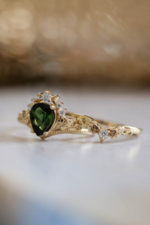Cushion Cut Teal Green Tourmaline Ring, 14K Solid Gold Paraiba Tourmaline  Engagement Ring Unique Vintage Moissanite Wedding Ring Women 7998 - Etsy