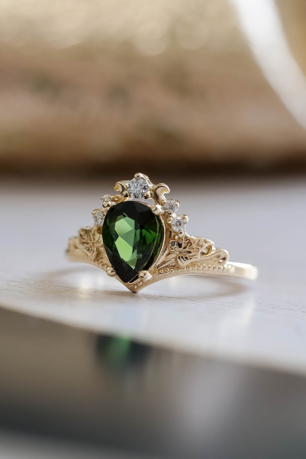 Tourmaline and diamonds engagement ring, green stone proposal ring / Ariadne - Eden Garden Jewelry™
