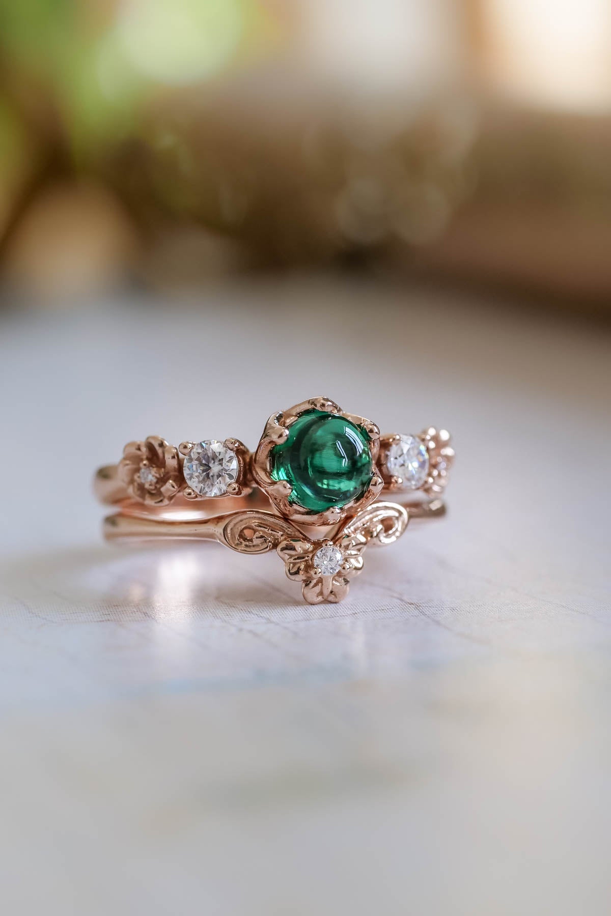 højen flise klart Lab emerald engagement ring set, two pieces ring set / Fiorella | Eden  Garden Jewelry™