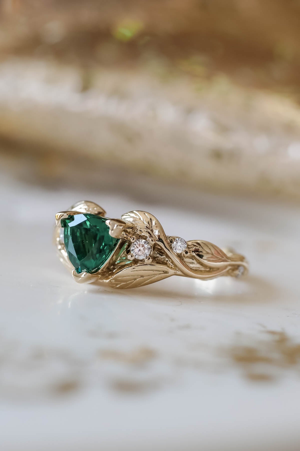 Clematis | branch engagement ring setting, trillion gemstone with accents gemstones - Eden Garden Jewelry™