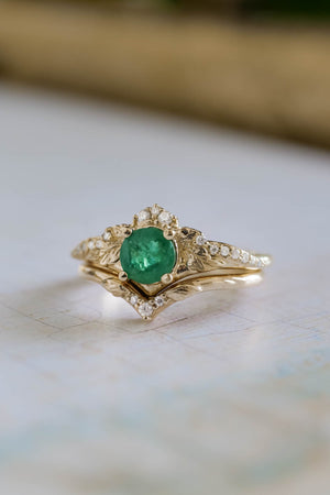 Emerald proposal ring, gold green gemstone engagement ring / Amelia - Eden Garden Jewelry™