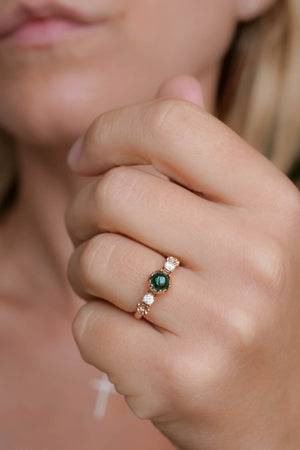 Lab emerald engagement ring set, two pieces ring set / Fiorella - Eden Garden Jewelry™