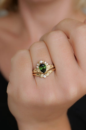Tourmaline and diamonds engagement ring, green stone proposal ring / Ariadne - Eden Garden Jewelry™