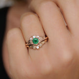 Emerald bridal ring set with diamonds, alternative engagement ring set / Ariadne - Eden Garden Jewelry™