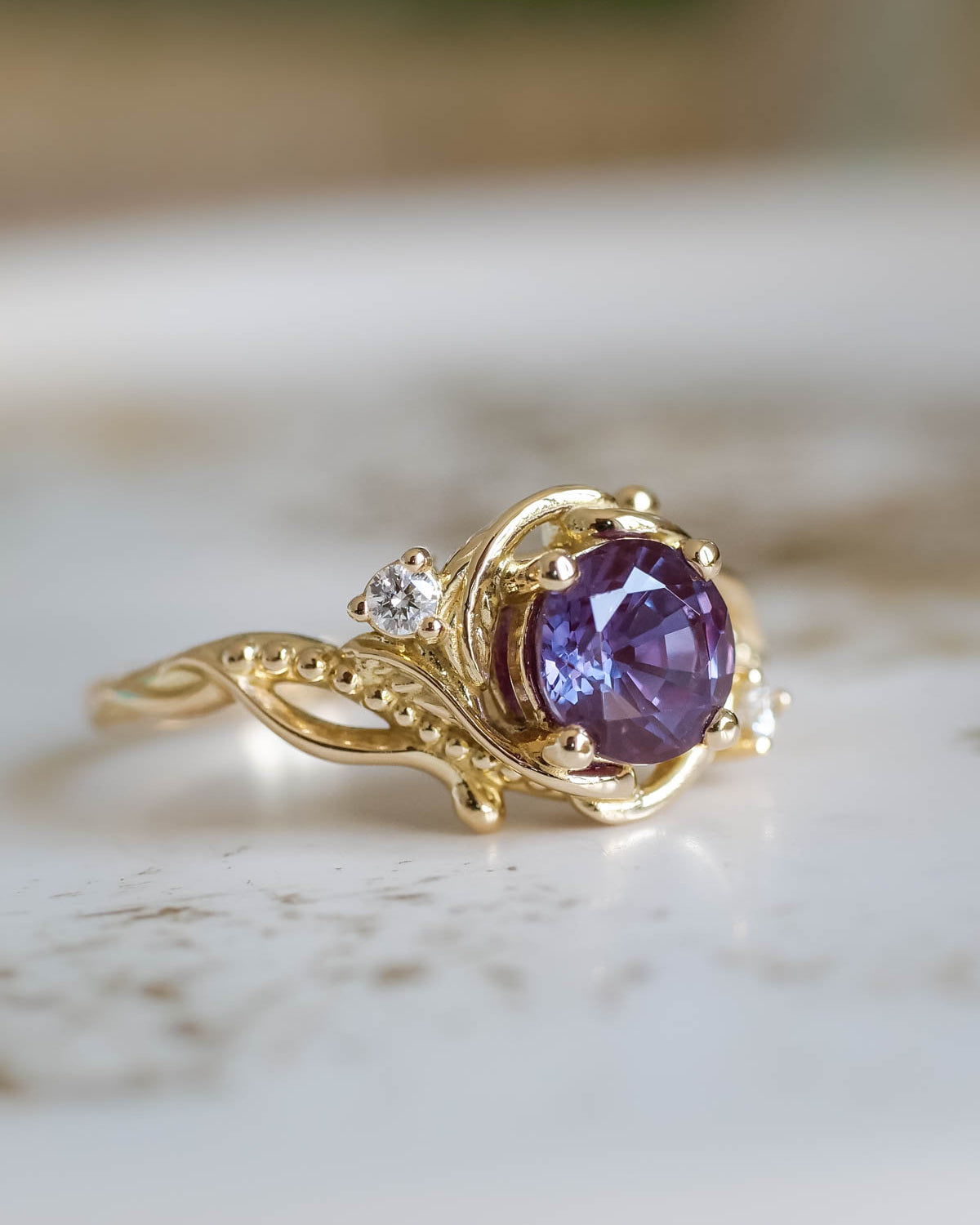 Color-changing alexandrite engagement ring, purple stone ring / Undina - Eden Garden Jewelry™