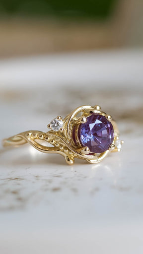 Color-changing alexandrite engagement ring, purple stone ring / Undina - Eden Garden Jewelry™