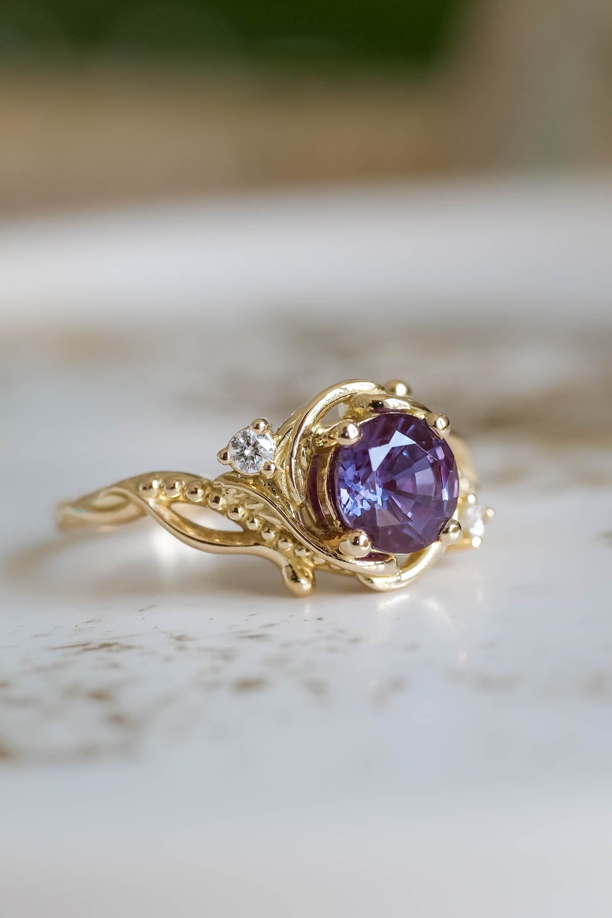 Color-changing alexandrite engagement ring, purple stone ring / Undina - Eden Garden Jewelry™