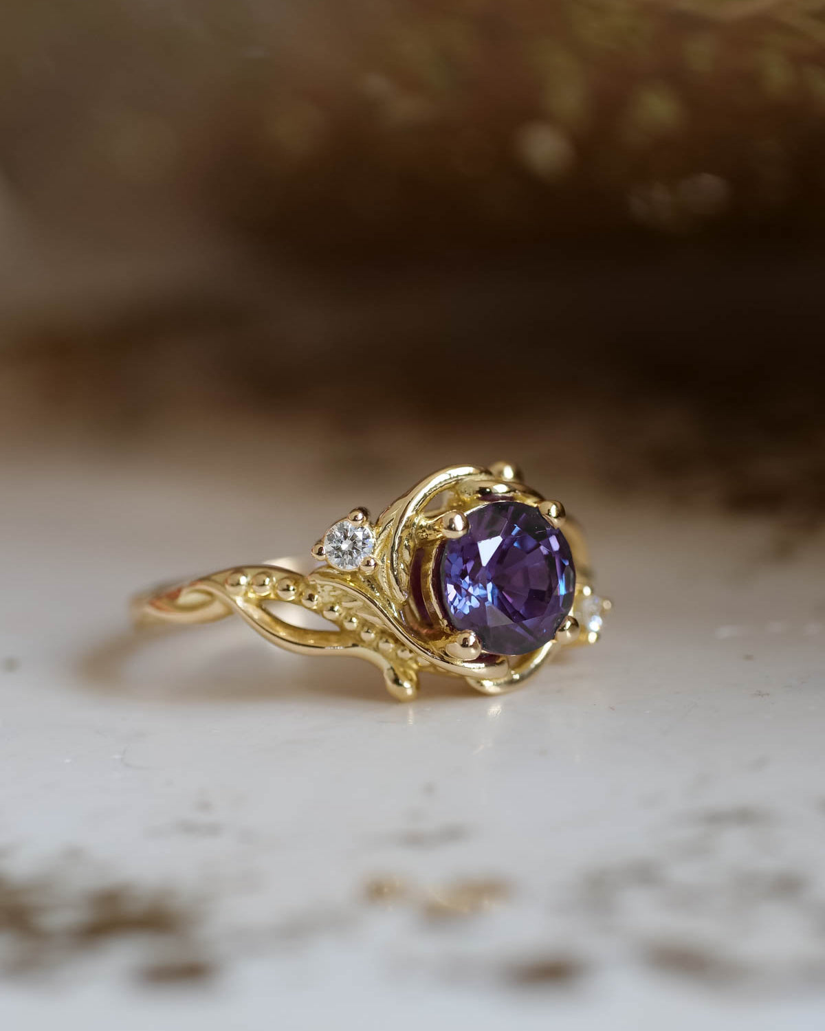 Color-changing alexandrite engagement ring, purple stone ring / Undina - Eden Garden Jewelry™