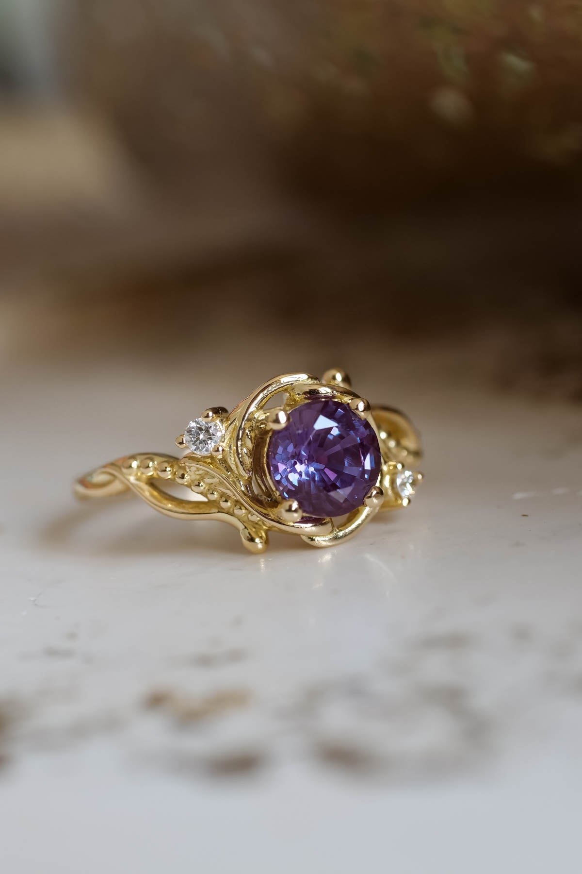 Big Alexandrite Changing Color Stone Ring Blue Purple