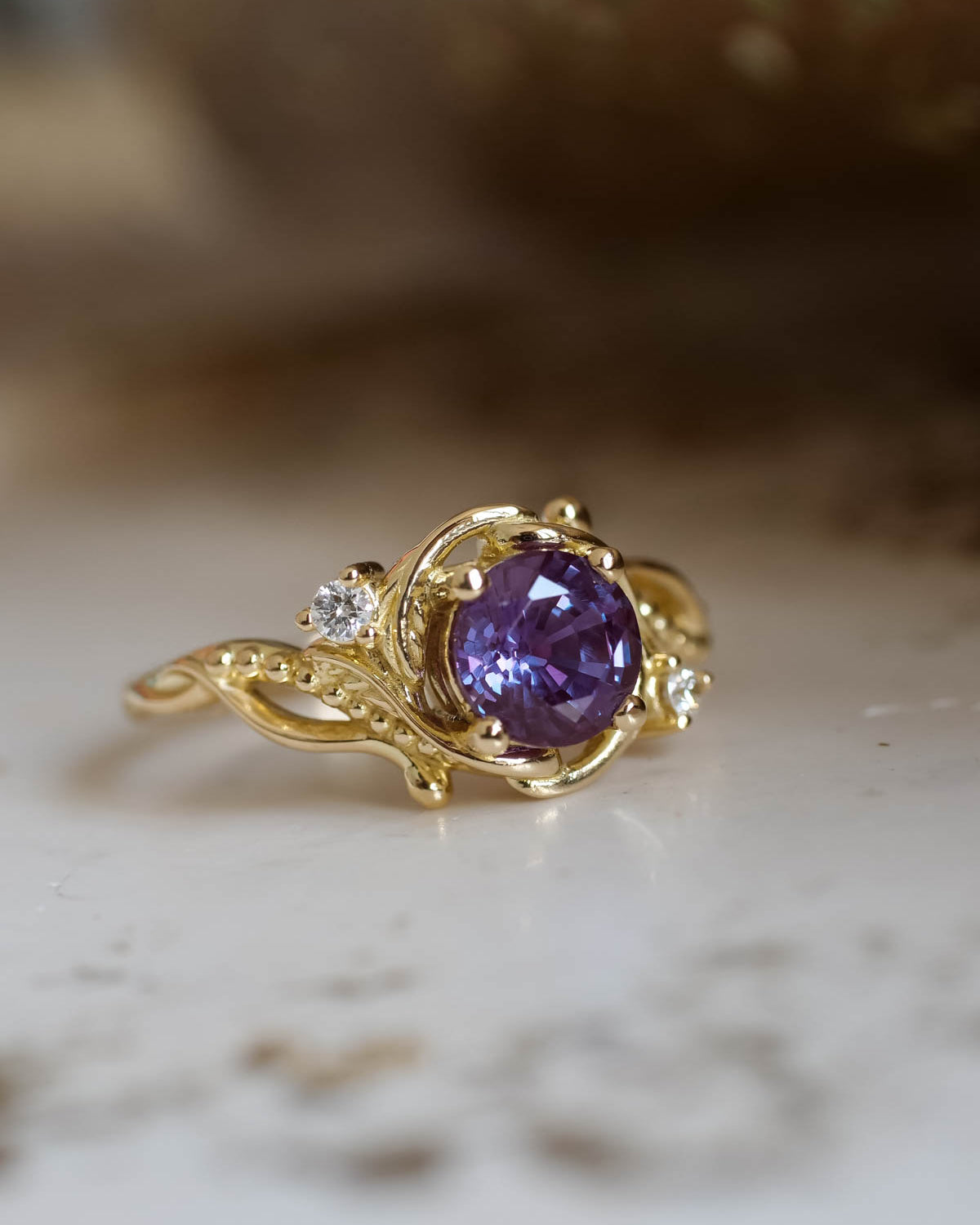 Color-changing alexandrite engagement ring, purple stone ring / Undina - Eden Garden Jewelry™
