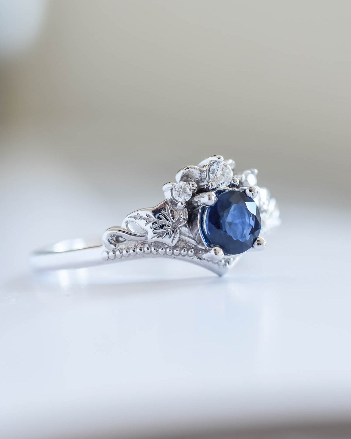 Genuine sapphire engagement ring set, fantasy bridal rings / Ariadne - Eden Garden Jewelry™
