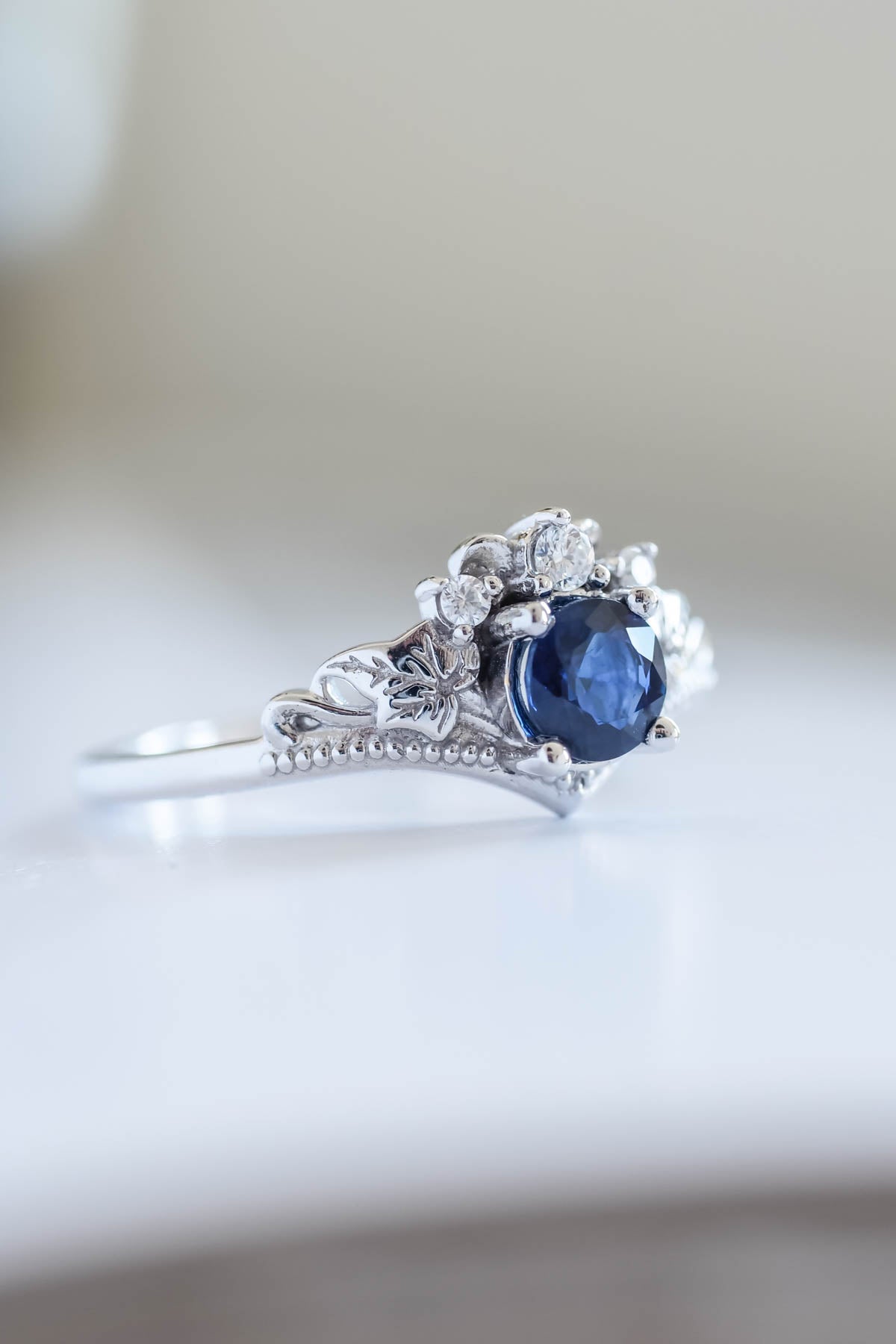 Dark blue sapphire engagement ring, alternative gold proposal ring / Ariadne - Eden Garden Jewelry™