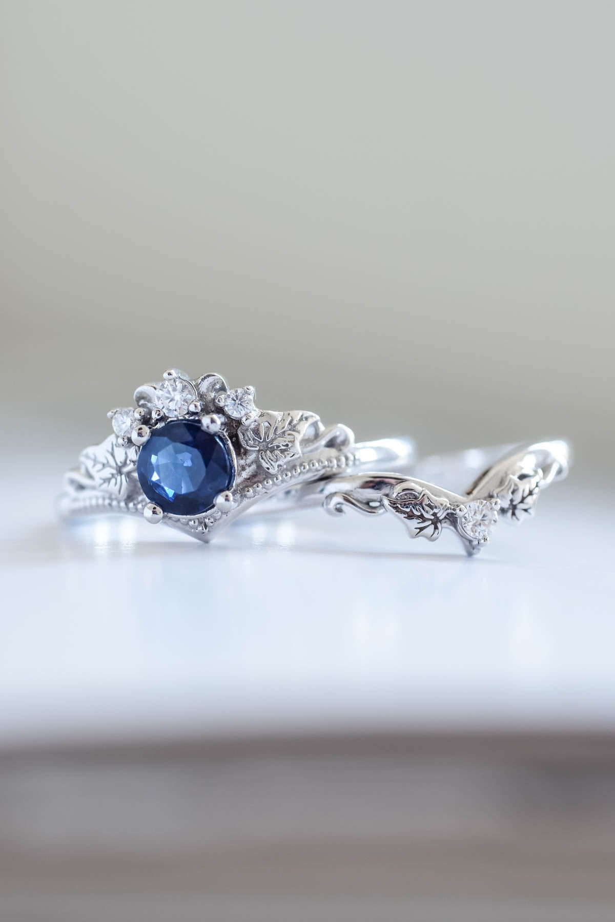Silver sapphire and diamond ring Clearance