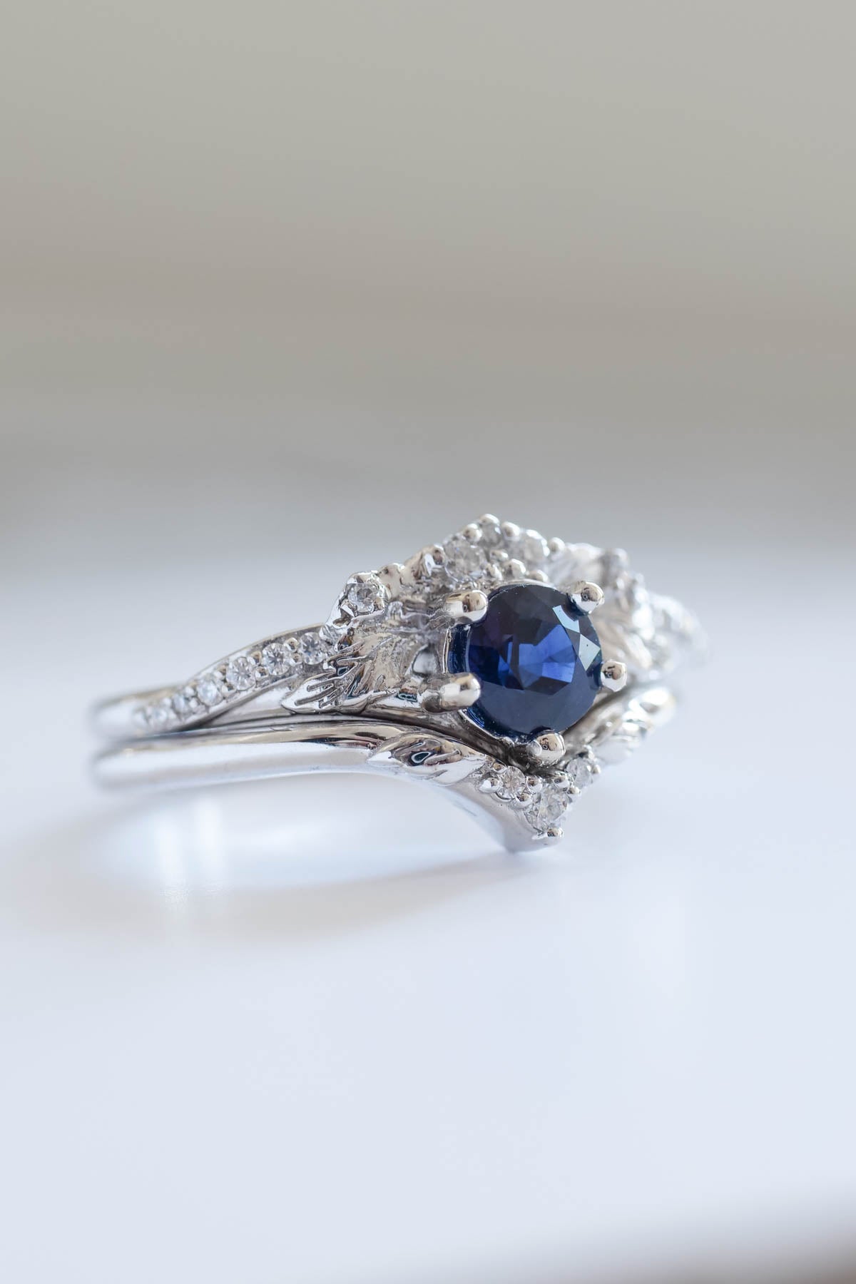 Sapphire engagement ring set, blue sapphire gold rings / Amelia - Eden Garden Jewelry™