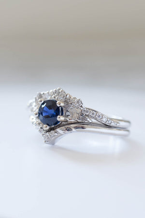 READY TO SHIP: Amelia in 14K white gold, natural round non-treated blue sapphire 0.65 ct, moissanites, RING SIZE 6 US - Eden Garden Jewelry™