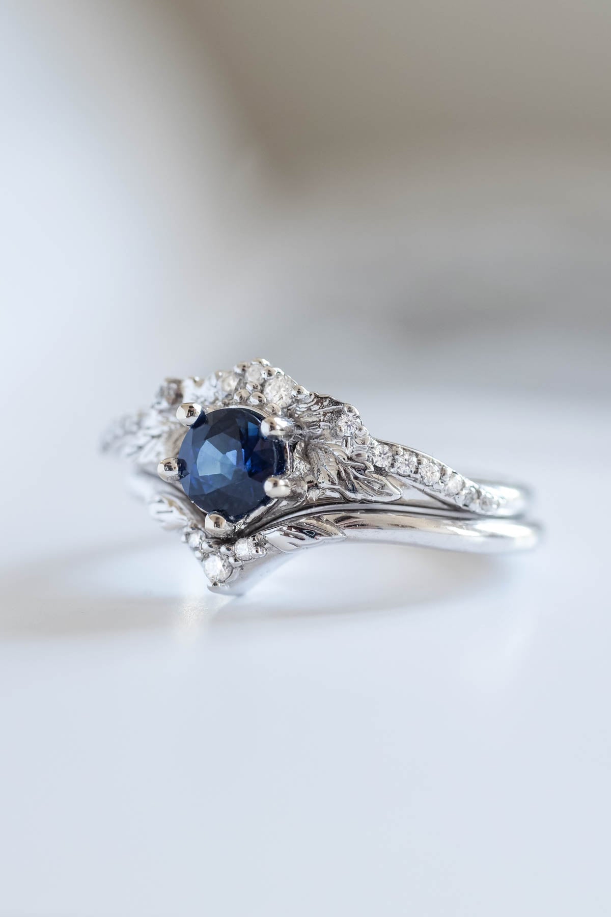 Sapphire engagement ring set, blue sapphire gold rings / Amelia - Eden Garden Jewelry™