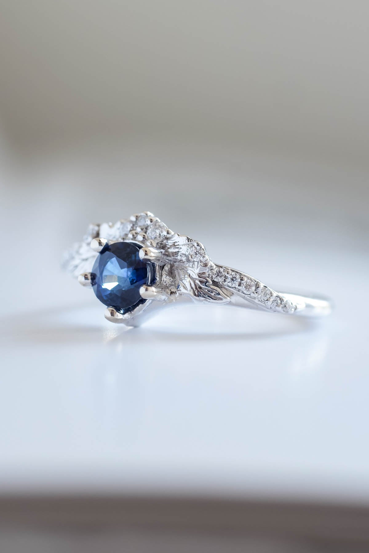 Sapphire ring with diamonds, alternative engagement ring / Amelia - Eden Garden Jewelry™