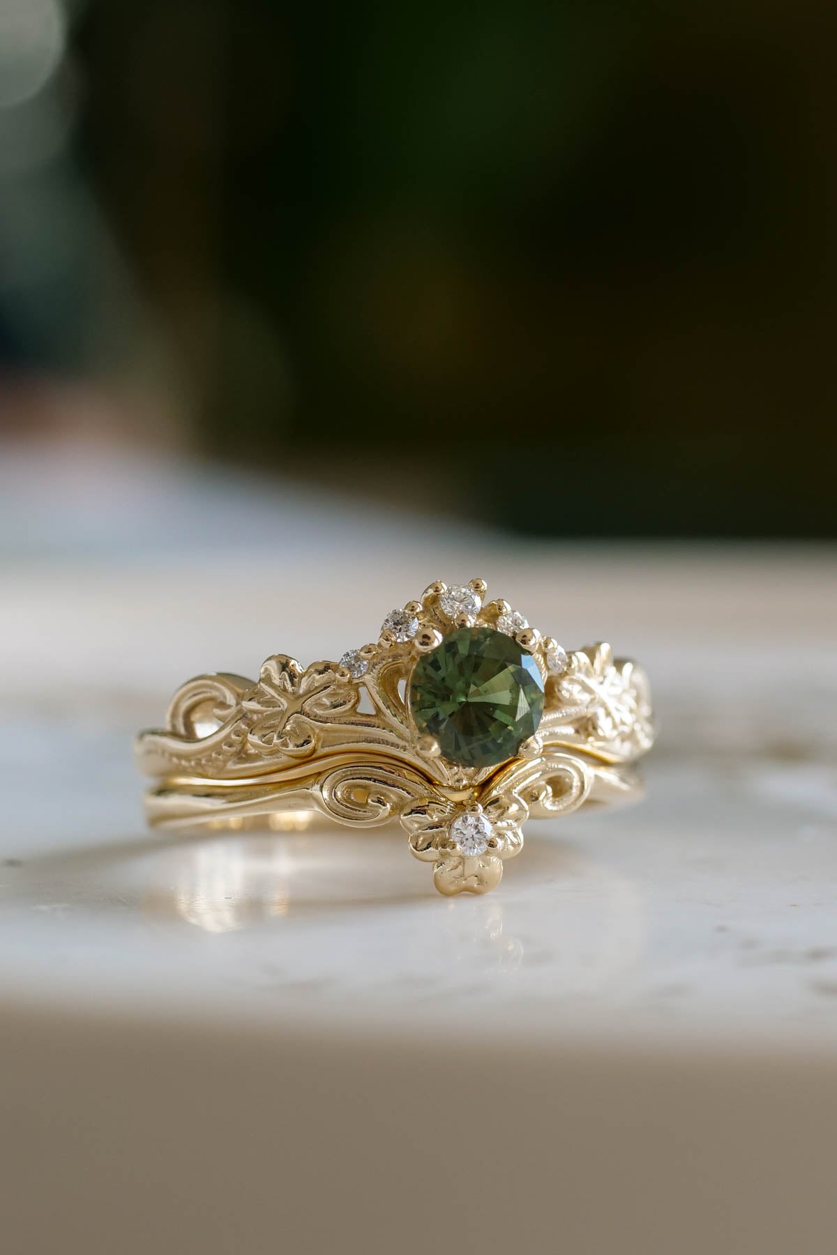 Celtic Engagement Rings, Clover Leaf Ring, Unique Bridal Ring Set