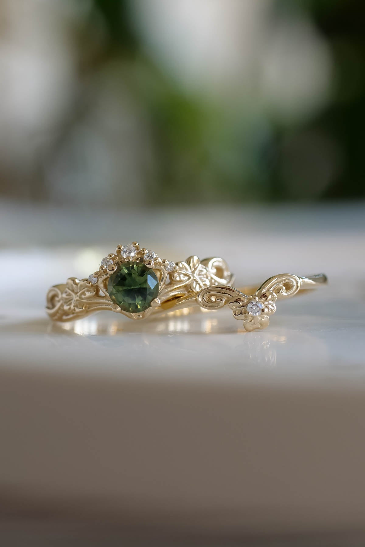 Celtic Engagement Rings, Clover Leaf Ring, Unique Bridal Ring Set