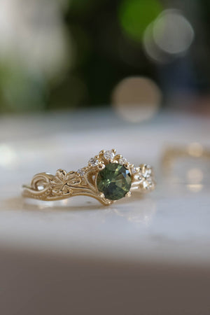 Emerald Diamond Cluster White Gold Ring | Engagement Rings