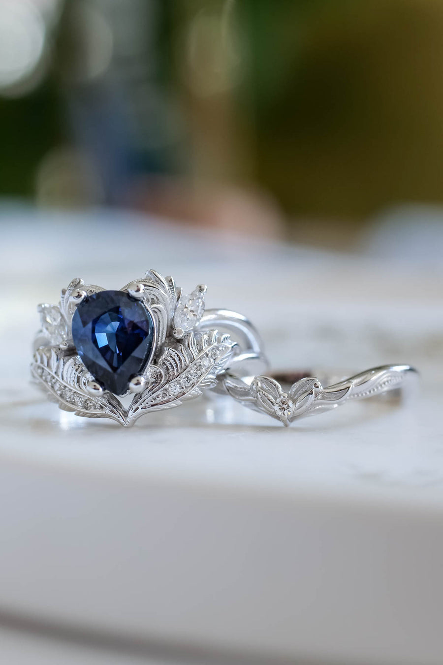 Genuine Blue Sapphire Bridal Ring Set | Engagement and Wedding Rings ...