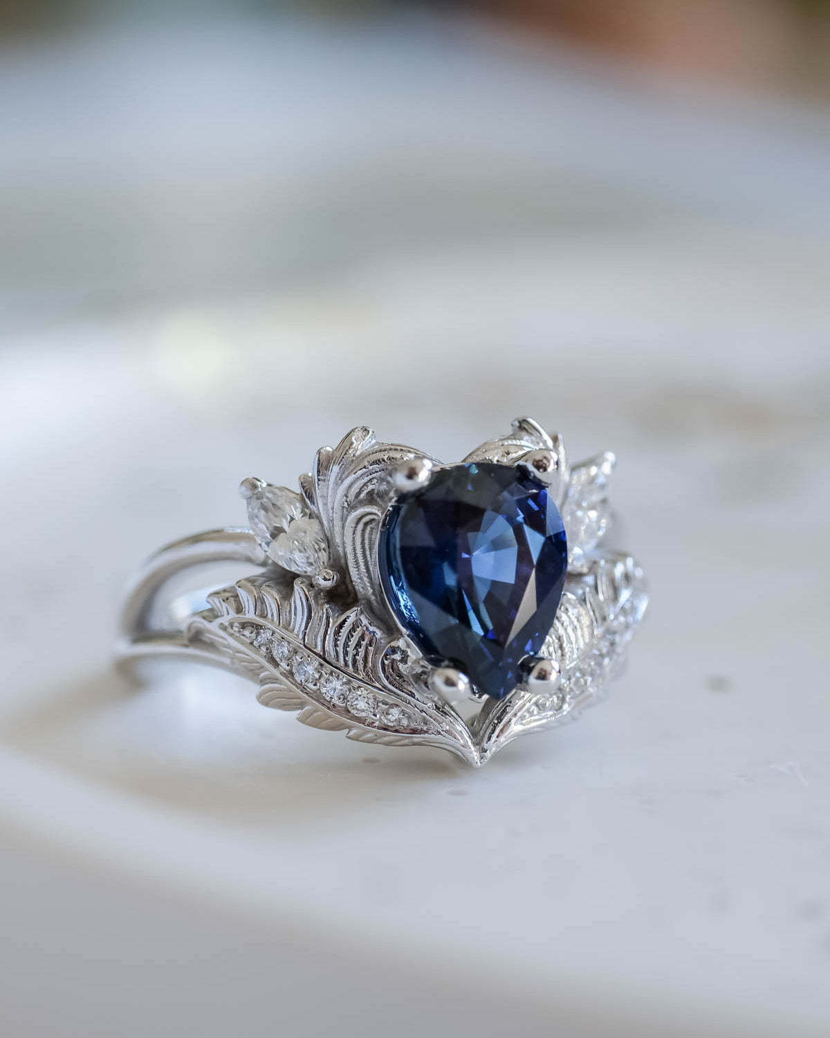 Genuine sapphire bridal ring set, gold engagement and wedding rings set with diamonds / Adonis - Eden Garden Jewelry™