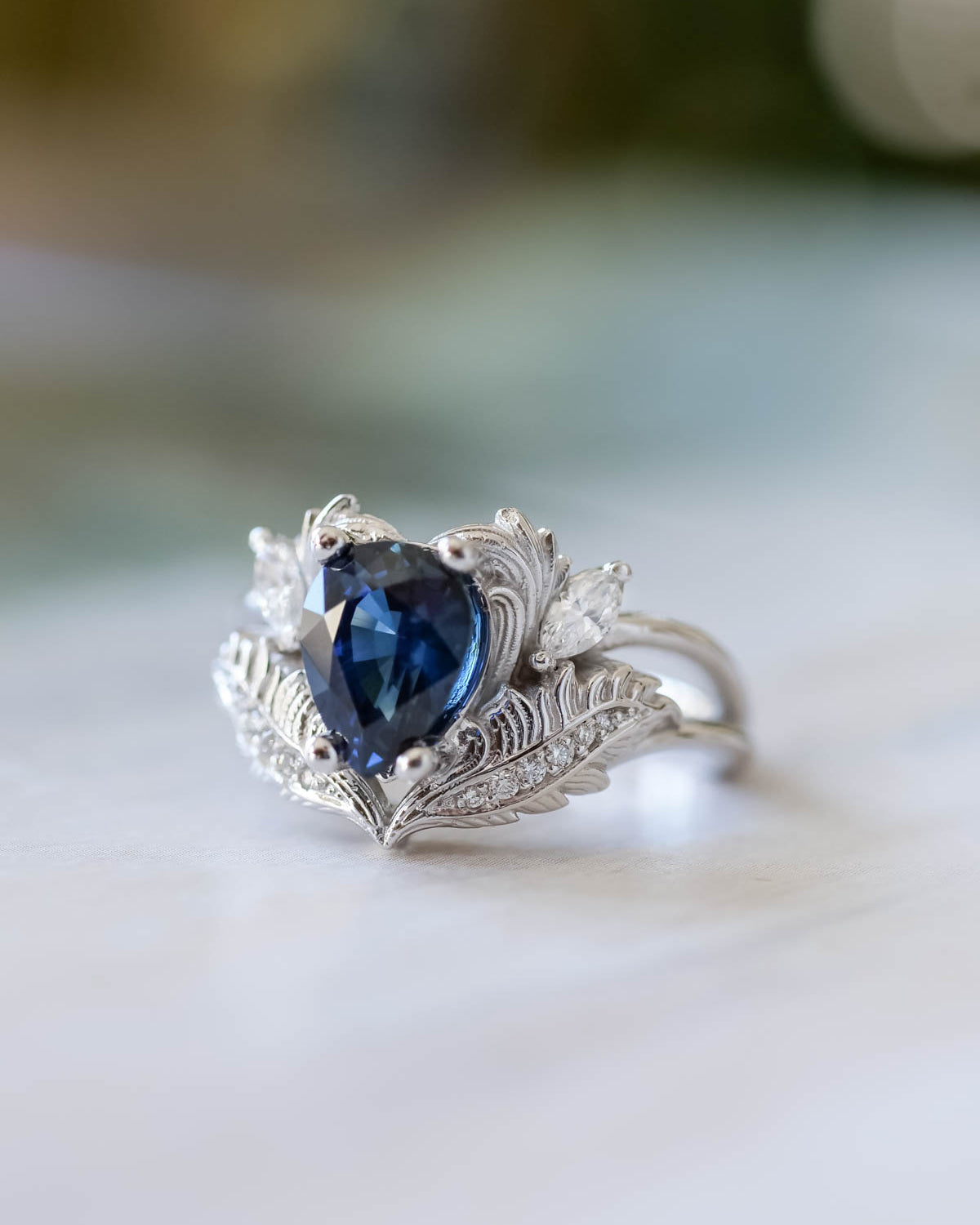 Genuine sapphire bridal ring set, gold engagement and wedding rings set with diamonds / Adonis - Eden Garden Jewelry™